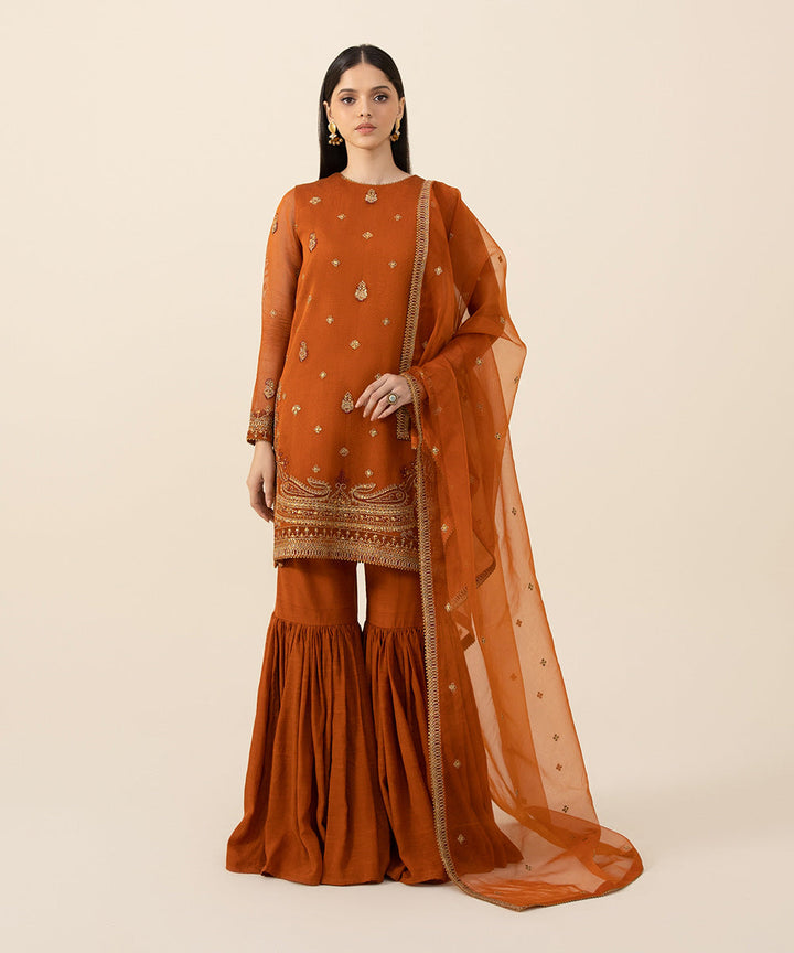 3 Piece - Embroidered Khaddi Net Suit