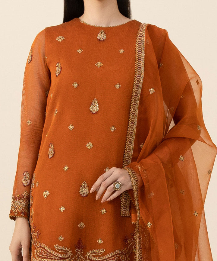 3 Piece - Embroidered Khaddi Net Suit