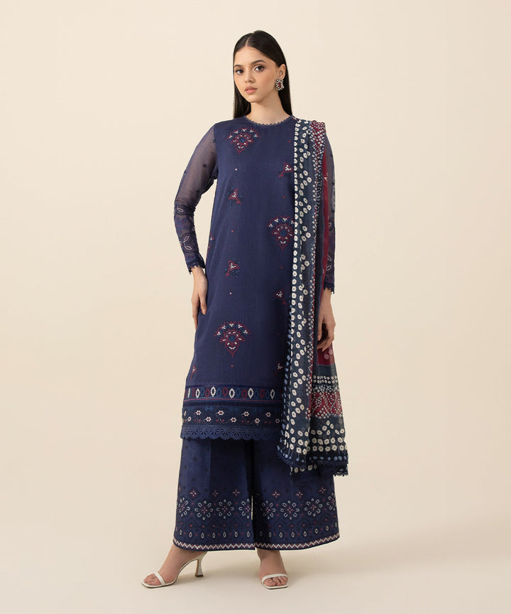 3 Piece - Embroidered Khaddi Net Suit