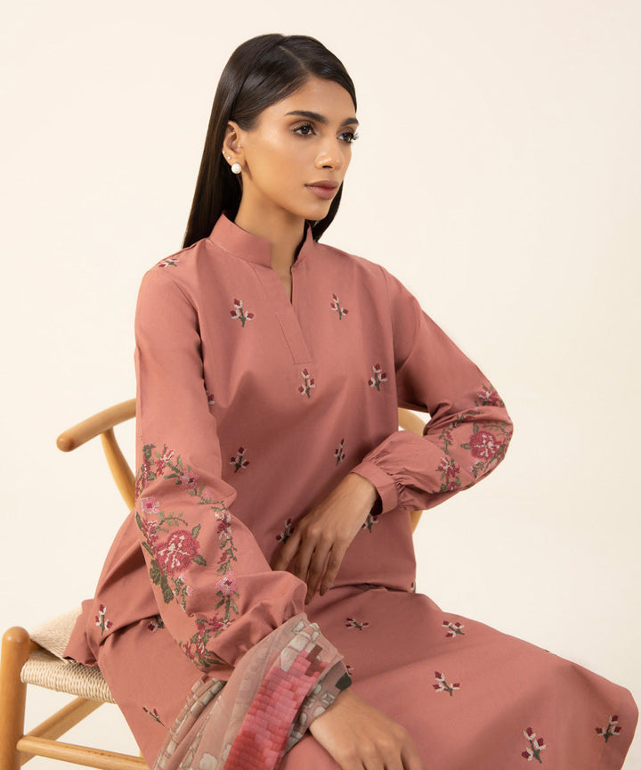 3 Piece - Embroidered Cambric Suit