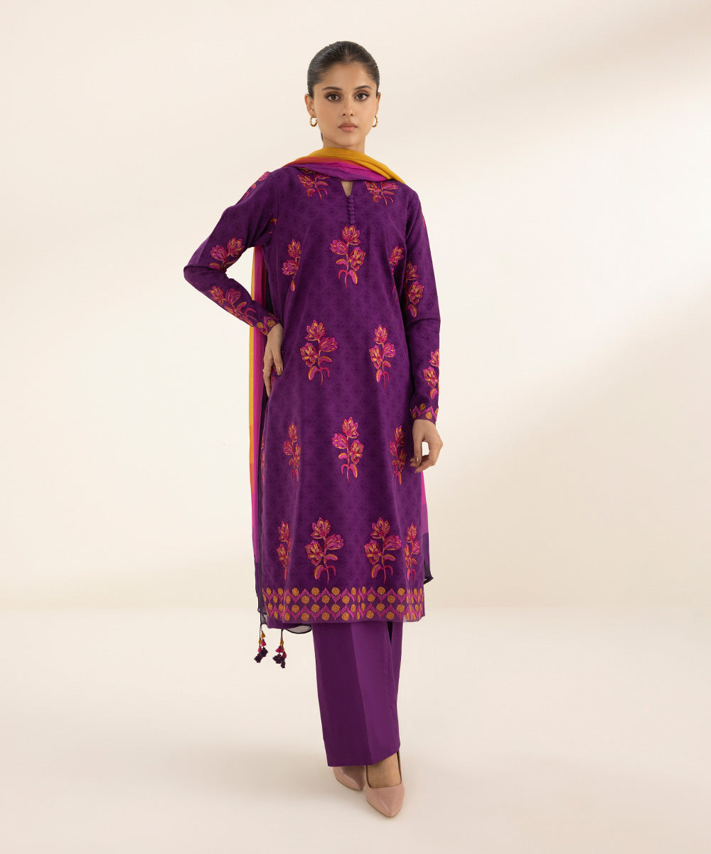 3 Piece - Embroidered Jacquard Suit