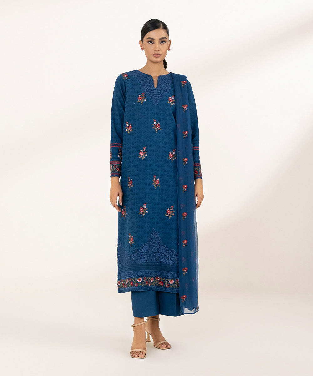 3 Piece - Embroidered Jacquard Suit