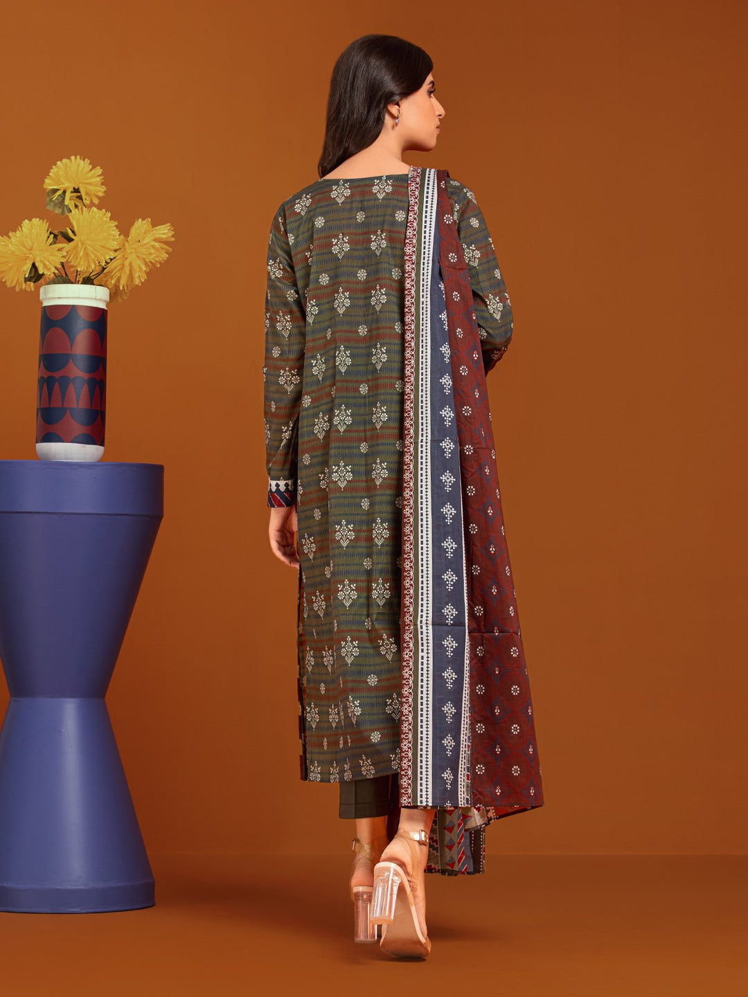 EWU23A3-27174-3P Unstitched Dark Green Printed Khaddar 3 Piece